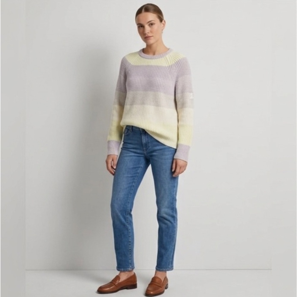Bogner Sweater Womens XL Gray White Wool Cashmere Ombre Knit Pullover Striped